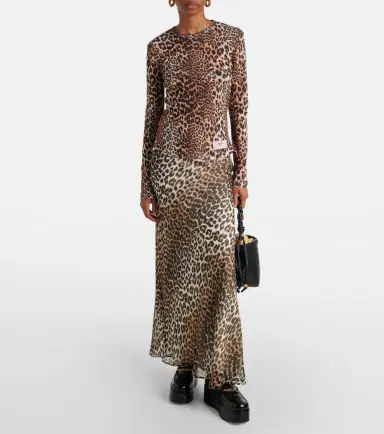 Ganni Leopard-print mesh top | Thumbnail 3