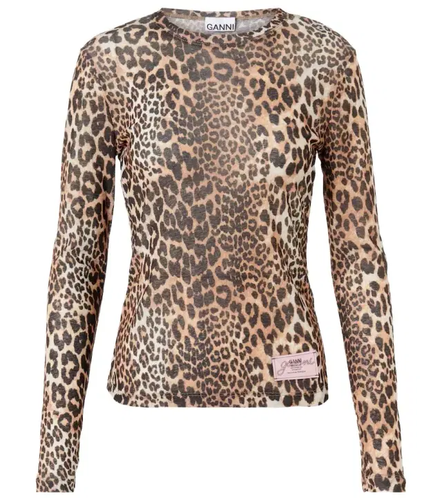 Ganni Leopard-print mesh top