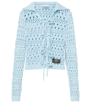 Ganni Open-knit cotton-blend cardigan | Thumbnail 1