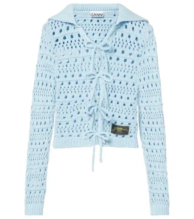 Ganni Open-knit cotton-blend cardigan