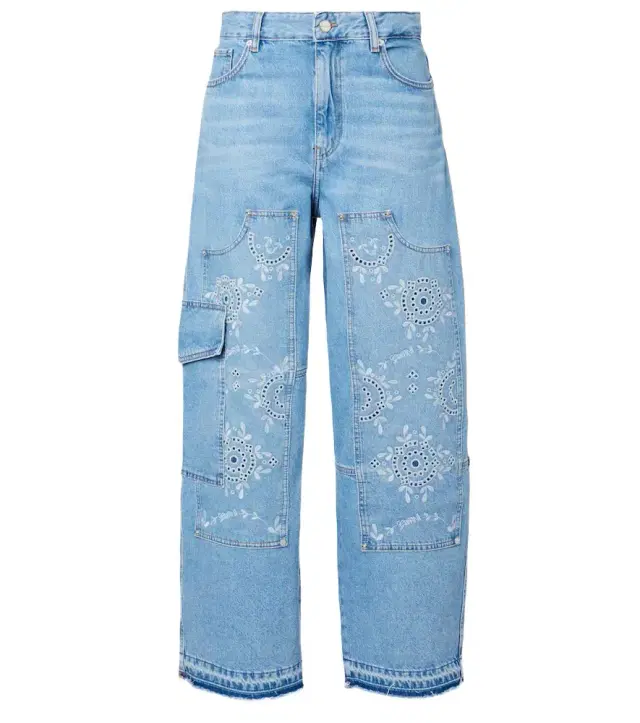 Ganni Broderie anglaise barrel-leg jeans