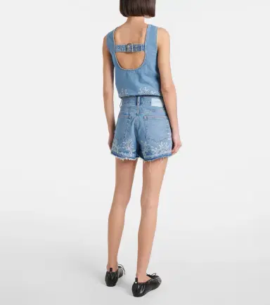 Ganni Broderie anglaise denim shorts | Thumbnail 2