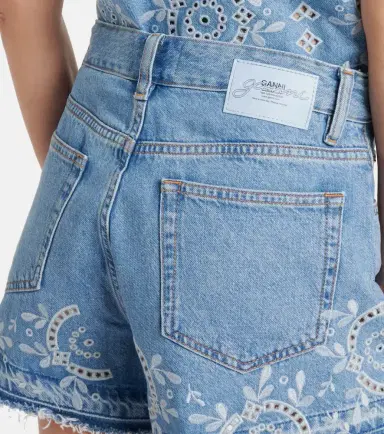 Ganni Broderie anglaise denim shorts | Thumbnail 3