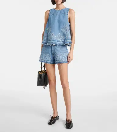 Ganni Broderie anglaise denim shorts | Thumbnail 5