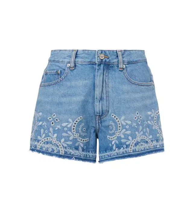 Ganni Broderie anglaise denim shorts