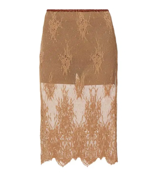 Jacques Wei Layered leather-trimmed lace midi skirt