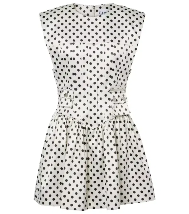 Ganni Polka-dot satin corset dress