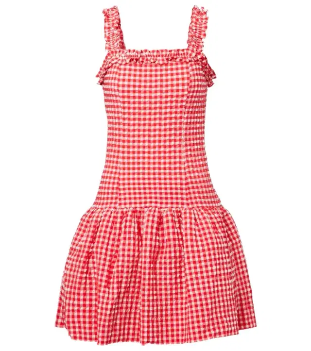 Ganni Seersucker ruffled minidress