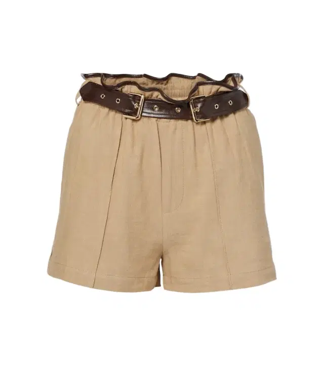 Xu Zhi Belted faux leather-trimmed shorts