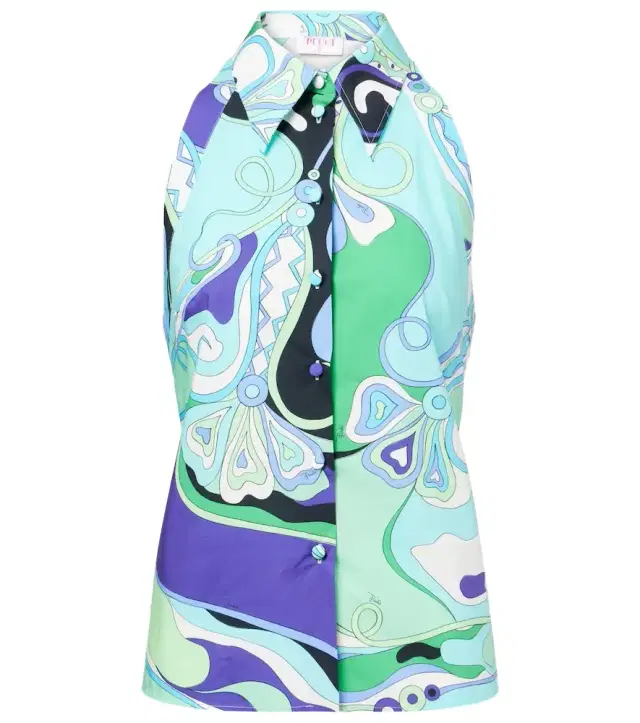 Orchidee printed halterneck cotton top