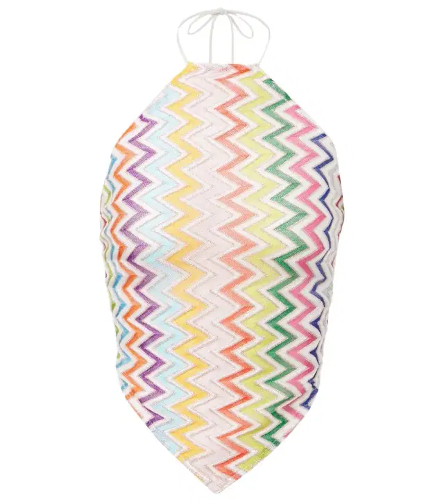 Zigzag knitted open-back halterneck top