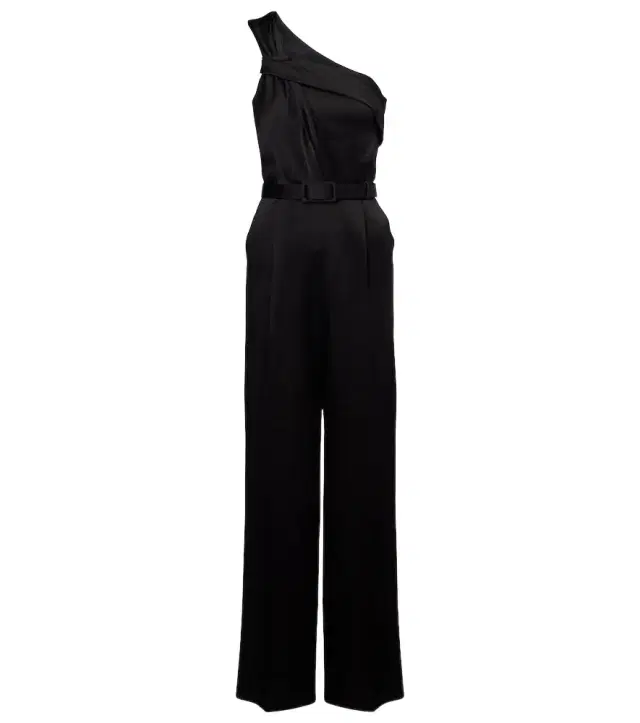 Max Mara Gioire belted one-shoulder satin jumpsuit