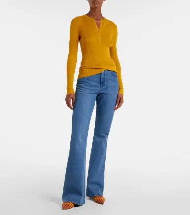 Gabriela Hearst Anges Knit Henley in Antelope Orange Cashmere Silk with Hemp | Thumbnail 2 Gabriela Hearst Anges Knit Henley in Antelope Orange Cashmere Silk with Hemp | Thumbnail 2