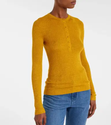 Gabriela Hearst Anges Knit Henley in Antelope Orange Cashmere Silk with Hemp | Thumbnail 6 Gabriela Hearst Anges Knit Henley in Antelope Orange Cashmere Silk with Hemp | Thumbnail 6
