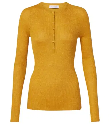 Gabriela Hearst Anges Knit Henley in Antelope Orange Cashmere Silk with Hemp | Thumbnail 1 Gabriela Hearst Anges Knit Henley in Antelope Orange Cashmere Silk with Hemp | Thumbnail 1