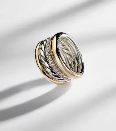 David Yurman DY Mercer 18kt gold and sterling silver ring with diamonds | Thumbnail 5