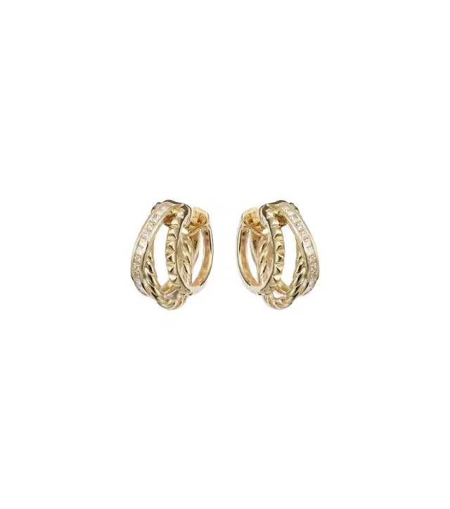 David Yurman DY Crossover 18kt gold hoop earrings with diamonds