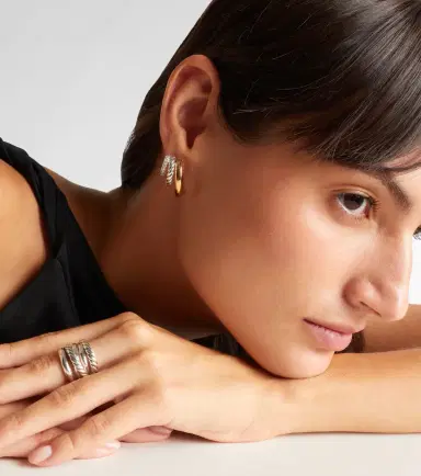 David Yurman DY Mercer 18kt gold and sterling silver hoop earrings with diamonds | Thumbnail 3 David Yurman DY Mercer 18kt gold and sterling silver hoop earrings with diamonds | Thumbnail 3