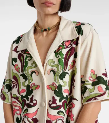ADRIANA DEGREAS Inamorata cotton-blend bowling shirt | Thumbnail 3