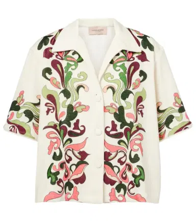 ADRIANA DEGREAS Inamorata cotton-blend bowling shirt | Thumbnail 1