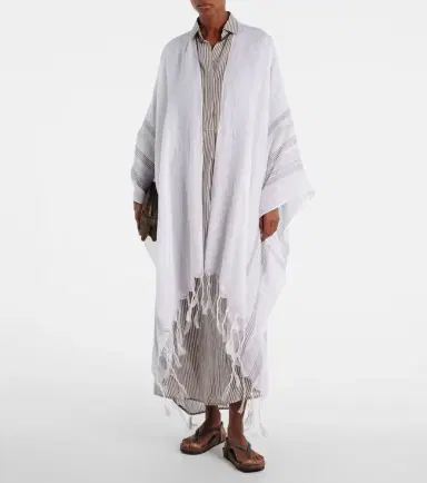 Brunello Cucinelli Fringed linen poncho | Thumbnail 4