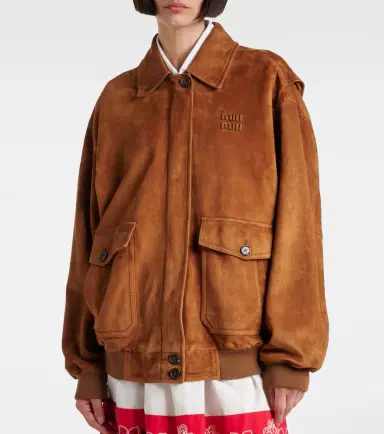 Miu Miu Logo suede blouson jacket | Thumbnail 2 Miu Miu Logo suede blouson jacket | Thumbnail 2