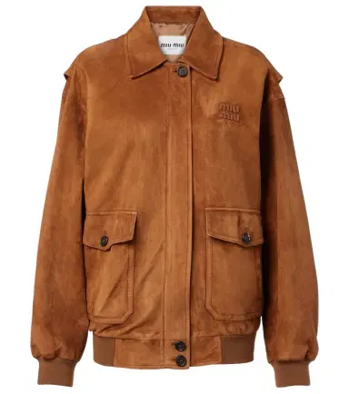 Miu Miu Logo suede blouson jacket | Thumbnail 1 Miu Miu Logo suede blouson jacket | Thumbnail 1