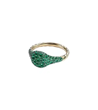 David Yurman Petite Pavé 18kt gold pinky ring with emeralds | Thumbnail 1