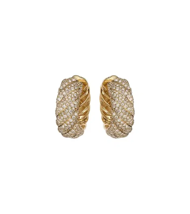 David Yurman Sculpted Cable 18kt gold hoop earrings with diamonds