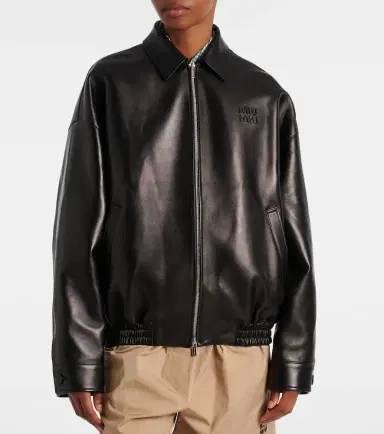 Miu Miu Logo leather jacket | Thumbnail 5