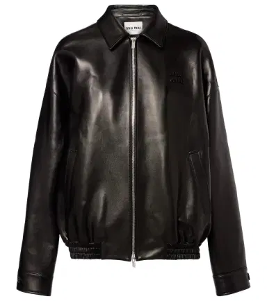 Miu Miu Logo leather jacket | Thumbnail 1