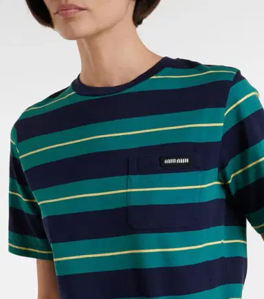 Miu Miu Logo striped cotton jersey T-shirt | Thumbnail 5
