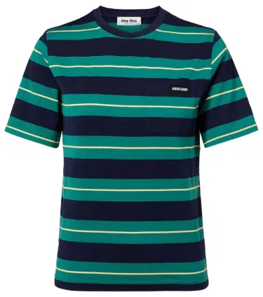 Miu Miu Logo striped cotton jersey T-shirt | Thumbnail 1