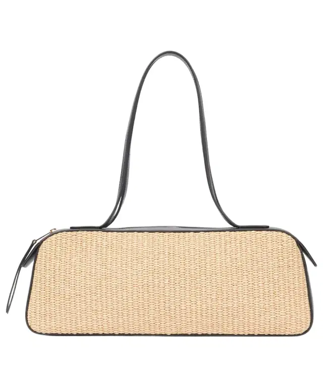 Simona leather-trimmed raffia shoulder bag