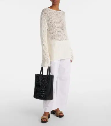 Khaite Zoe Small leather-trimmed raffia tote bag | Thumbnail 5