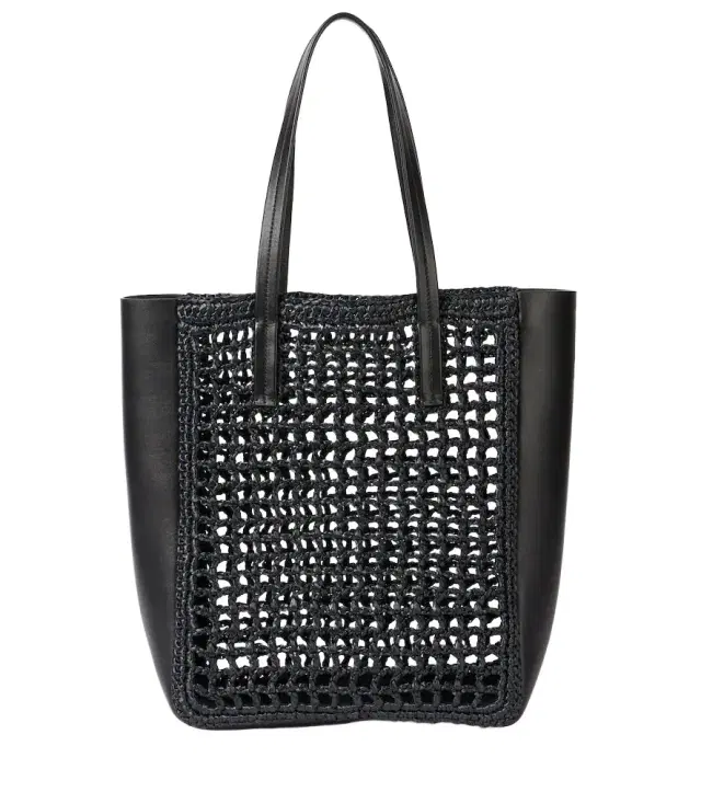 Zoe Small leather-trimmed raffia tote bag