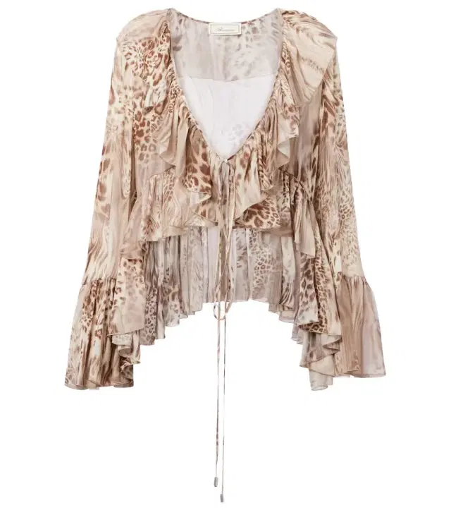 BLUMARINE Ruffled leopard-print chiffon top