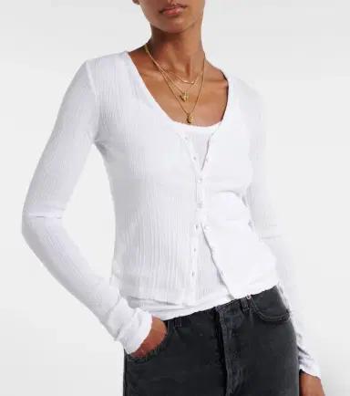 Velvet Drew cotton-blend pointelle cardigan | Thumbnail 3