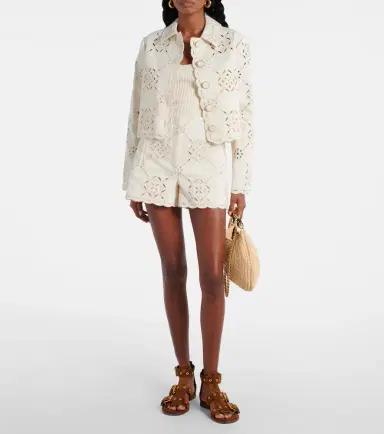 Veronica Beard Jazmin laser-cut cotton shorts | Thumbnail 2