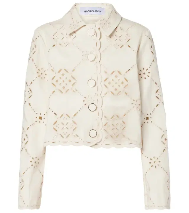 Veronica Beard Adelaide laser-cut cropped cotton jacket