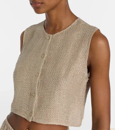 Leset Stella sequined linen-blend top | Thumbnail 4