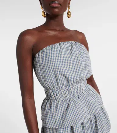 Posse Aurelia gingham strapless cotton top | Thumbnail 3
