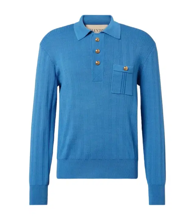 Valentino Ribbed-knit cotton polo sweater