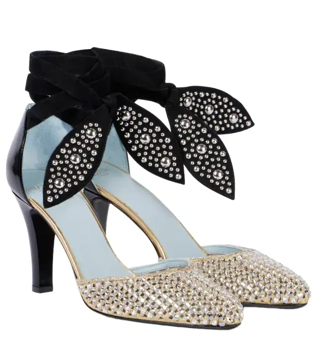 Valentino Garavani Foliefoliage 85 suede and leather pumps