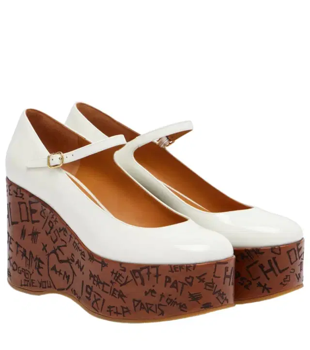 Chloe Chloé Maxime leather Mary Jane wedge pumps