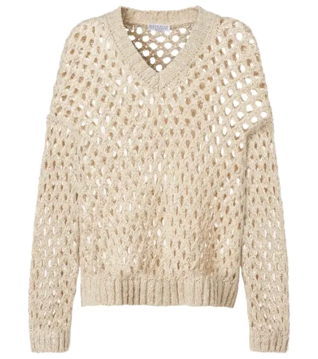 Brunello Cucinelli Sequined silk and linen-blend sweater