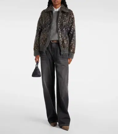 Brunello Cucinelli Sequined mohair-blend zip-up sweater | Thumbnail 2