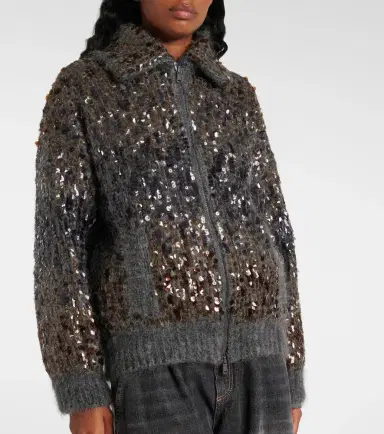 Brunello Cucinelli Sequined mohair-blend zip-up sweater | Thumbnail 6