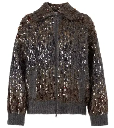 Brunello Cucinelli Sequined mohair-blend zip-up sweater | Thumbnail 1