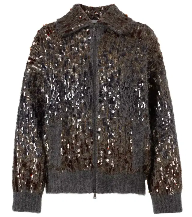 Brunello Cucinelli Sequined mohair-blend zip-up sweater